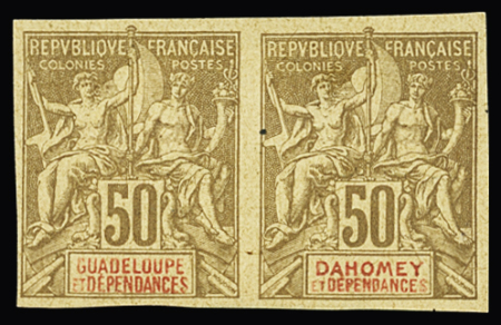 5 Dahomey 50c bistre et rouge se-tenant à n°44 50c