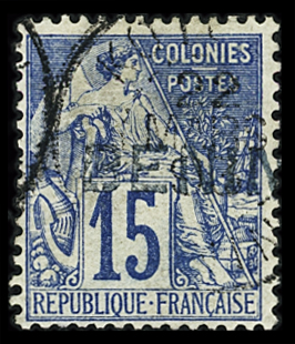N°6A 15c bleu surcharge bleue "BENIN" obl., TTB, R.