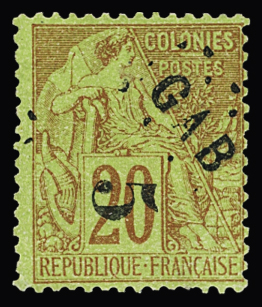 N°1 5 sur 20c brique sur vert, neuf *, TTB. Signé