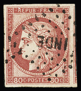 N°21 80c rose avec voisin, obl. losange INDE, TTB