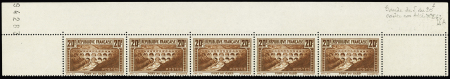 N°262d 20f chaudron foncé, Type IIA, bande de cinq