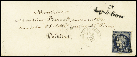 N°4 OBL grille + cursive "35 Azay le Ferron" + T15 Mézières en Brenne. Sur lettre, ind 21. TB