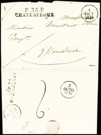 Lettre avec au recto MP "P 35 P Chateauroux" et au verso MP "deb 35 Buzançois", ind 22, jolie pièce rare