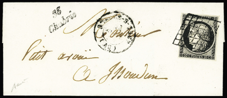CHABRIS : N°3 OBL grille + cursive "35 Chabris" sur lettre, ind 21. TB