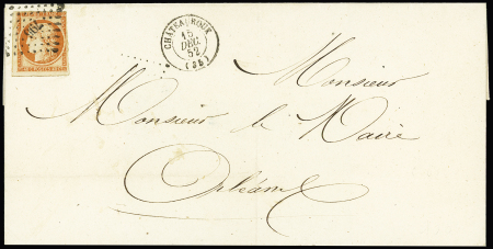 N°5, 40c orange, touché à droite, OBL PC 796 + T15 Chateauroux (15 dec 52) sur lettre pour Orléans, ind 23. TB