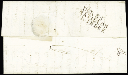 Jolie MP "Deb 35 Chatillon sur Indre" (37 x 13mm) sans date, ind 20