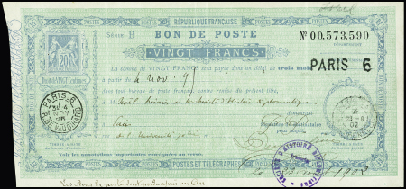 BON DE POSTE 20c Sage (K3) avec càd Paris 4 Nov 95,