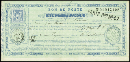 BON DE POSTE 20c Sage (K1) avec càd Paris 29 mai 88