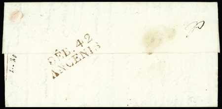 MP rouge "Deb 42 Ancenis" (1825 - très rare dans cette couleur), ind 21. TB