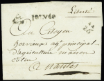 Petite Poste de Nantes : lettre de Bourgneuf pour Nantes (1794) avec timbre à sec B55 au recto et au verso. TB