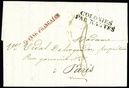 Lettre de Cayenne pour Paris via Nantes avec MP "colonies / par Nantes" (Salles n°61) (1827), ind 14. TB
