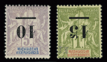 N° 49a et 50a Variété surcharge renversée, très