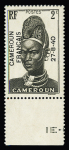 N° 208a 2c brun-noir, variété surcharge noire au