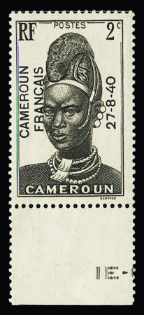 N° 208a 2c brun-noir, variété surcharge noire au