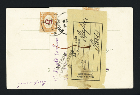 N°83 OBL "Rouen Seine Infre" (1900) sur carte postale sous bande pour l'Italie, avc Italie taxe n°5, 2 pièces et étiquette de retour à l'envoyeur ("Al Mittente"). TB