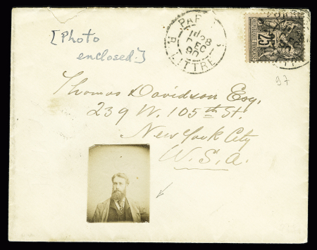 N°97 OBL Paris R. Littré (1890) sur lettre pour les USA contenant une petite photo, avec arrivée. TB
