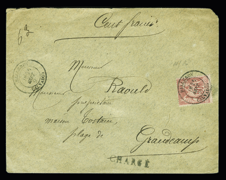 N°104, 50c rose OBL CAD T18 "Balleroy Calvados" (1891) sur lettre chargée pour Grandcamp (VD 100F). TB