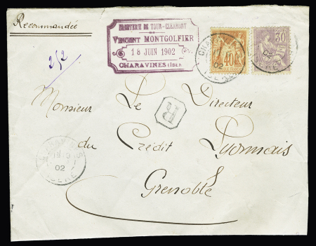 N°83 + 87 OBL Paris sur bande entier postal 1c Sage noir pour les USA. TB