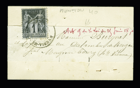 N°83 OBL Haute-Vienne (1885) sur carte de visite pour Magnac-Bourg sous bande avec mention à l'encre rouge "art 9 de la loi du 25 juin 1850". TB