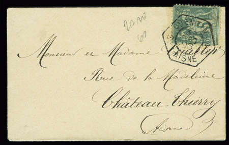 N°75 OBL CAD hexagonal à cercle intérieur "St Quentin A Aisne" (1896) (OBL du jour de l'An) sur une petite lettre. TB