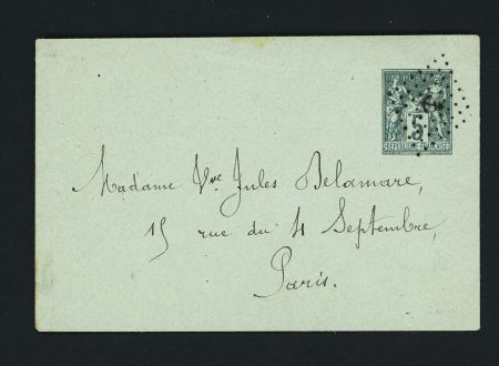 Env. entier postal 5c Sage vert foncé sur vert OBL du Jour de l'An Ancre. Jolie pièce