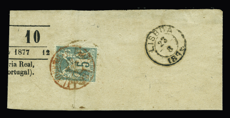 N°64, 5c vert, OBL CAD rouge "Imprimés Paris PP23" (1876) sur bande de journal "L'Univers" pour Lisbonne (Portugal) avec arrivée au verso. TB
