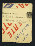 Publicité tricolore pour le livre "Alerte patriotes, critique de la faiblesse militaire française actuelle, exposé de réformes urgentes", sous bande 1c Sage noir, OBL CAD "Paris PL. de la Bourse" (1887). TB