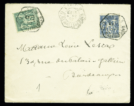 N°75 + 90 OBL CAD hexagonal à cercle intérieur de levée exceptionnelle "Paris 3 6BD Malesherbes - E1" (1897) sur lettre. TB