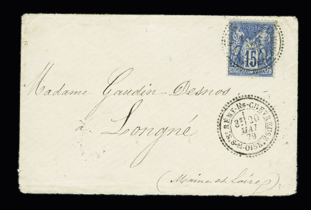 N°90 OBL CAD perlé type 25 "St Rémy-les-Chevreuse - S. et Oise" (1879) répété à côté sur lettre. TB