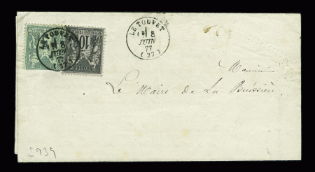 N°75 (def) + 89 OBL CAD type 16 "Le Touvet (37)" (1877) sur avertissement de la justice de paix avec à l'intérieur timbre fiscal de dimension 50c. TB