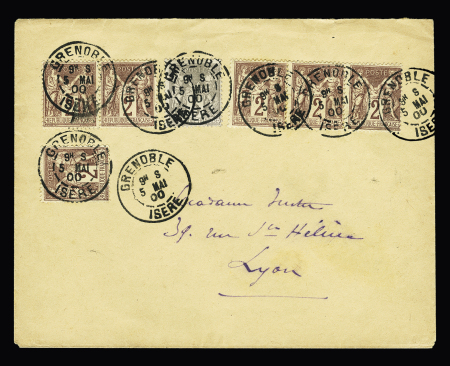 N°85, 6 pièces + 87 OBL CAD "Grenoble Isère" (1900) sur lettre, bel AFF. TB