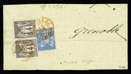 N°79 + 88 en paire OBL CAD rouge "Imprimés Paris PP 14" (1878) sur bande partielle, signé Calves. Jolie pièce
