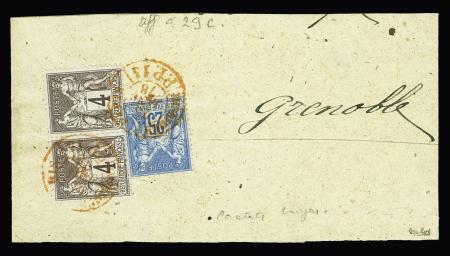 N°79 + 88 en paire OBL CAD rouge "Imprimés Paris PP 14" (1878) sur bande partielle, signé Calves. Jolie pièce