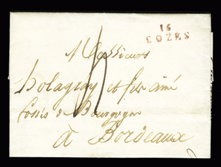 2 lettres avec MP rouges "16 Cozes" (1820 - ind 9, TB) et "P 16 P Cozes" (ind 17 - B)