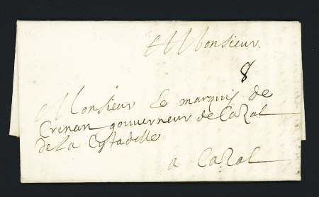 Marans : lettre de Marans (1689) pour la citadelle de Cazal (Lot) sans marque postale, ind 16, TB