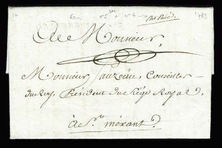 MP "D'Aligre Marans" à sec + petite mention manuscrite "Port Payé" et paraphe de confirmation de port-payé (L n°5), ind 20. TB
