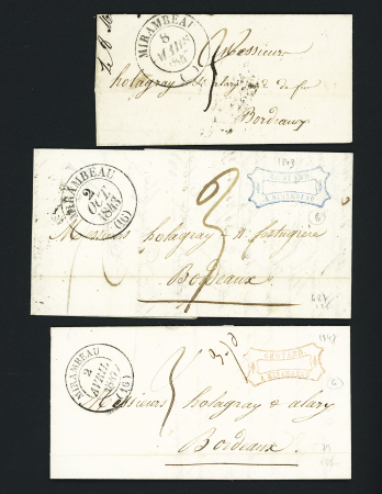 3 lettres de Mirambeau : T13 1843 et 1847 (ind 6 et 9) et T14 (1847 - ind 6). TB