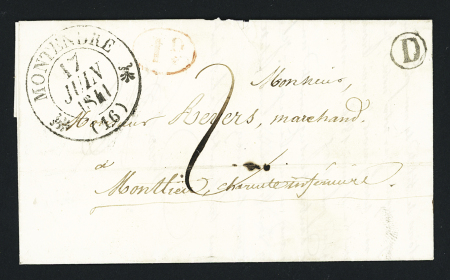Lettre avec T12 "Montendre (16)" (1841), ind 9. TB