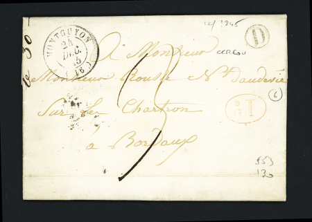 CAD T15 "Montguyon (16)" (1845) + boite rurale "D" et décime rural rouge, ind 6. TB