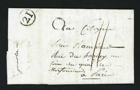 MP à sec "16 Nuaillé" sur lettre pour Paris avec taxe 11 manuscrite, vers 1792, ind 14, TB