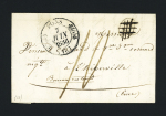 Lettre avec T11 "Pons (16)" (1836) + décime rural noir apposé par erreur et annulé + taxe 10 manuscrite ind 12. TB