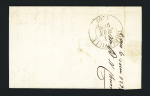 Lettre avec T11 "Pons (16)" (1836) + décime rural noir apposé par erreur et annulé + taxe 10 manuscrite ind 12. TB