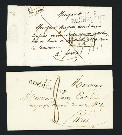 2 MP "16 Rochefort" (1824 - ind 14) et "P 16 P Rochefort" (1821), ind 4 et ind 8. TB