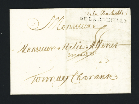 2 MP "De la Rochelle" (1 manuscrite et 1 au tampon - L n°3) sur la même lettre - ind 11+. TB
