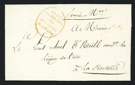 Lettre de La Rochelle (1818)avec cachet ovale rouge "Etat major Genl 12e division militaire", ind 16. TB