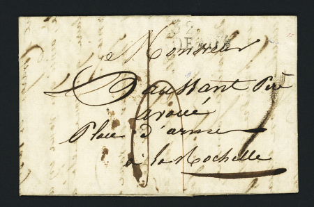 Lettre de Bordeaux pour La Rochelle avec au verso marque d'arrivée couronne de lauriers dite "Palmes de La Rochelle" (1823), ind 12. TB