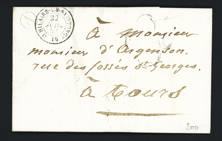 Lettre sans timbre avec T15 "St Hilaire de Saintonge 16" (1852) + boite rurale "A" (Le Douhet) + taxe 25 double-trait, ind 8. TB