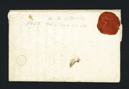 Lettre avec MP manuscrite "De l'ile de Ré" (1747 - non signalé) pour Tarascon. TB