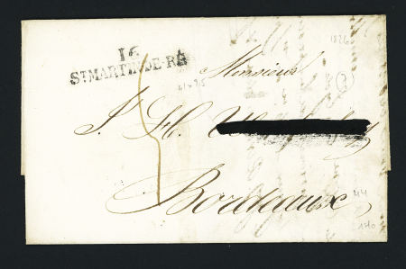 MP "16 St Martin de Ré" (1826 - Dubus n°7) sur lettre pour Bordeaux (adresse rayée), frappe TB, ind 7