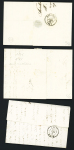3 lettres avec CAD T12 "Saintes (16)" (1844 et 1846 - ind 1 chaque) et T15 Saintes (1853) + boite rurale "Q" (Le Douhet) et taxe 25 double-trait. TB